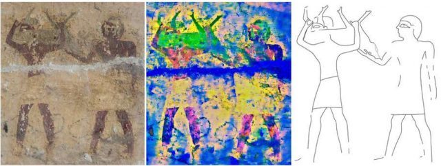 New analysis of a tomb painting has revealed an image of two men carrying a pig.