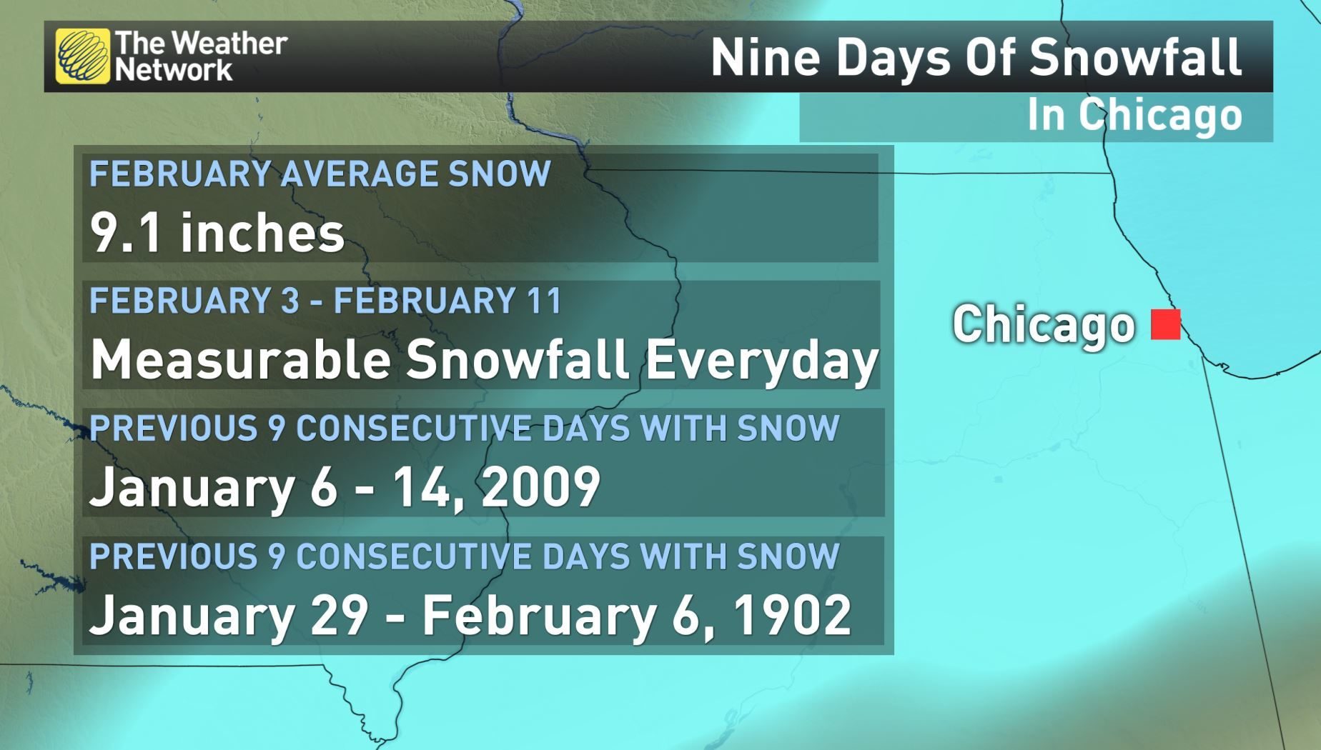 Chicago snow record tied