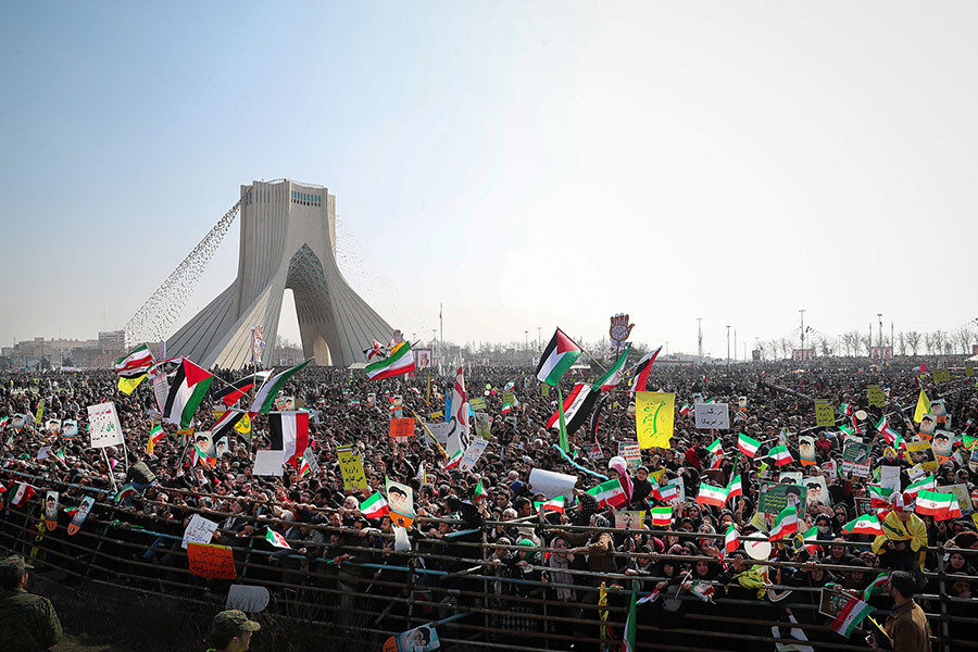 Iranians celebrating the anniversary of the Islamic Revolution