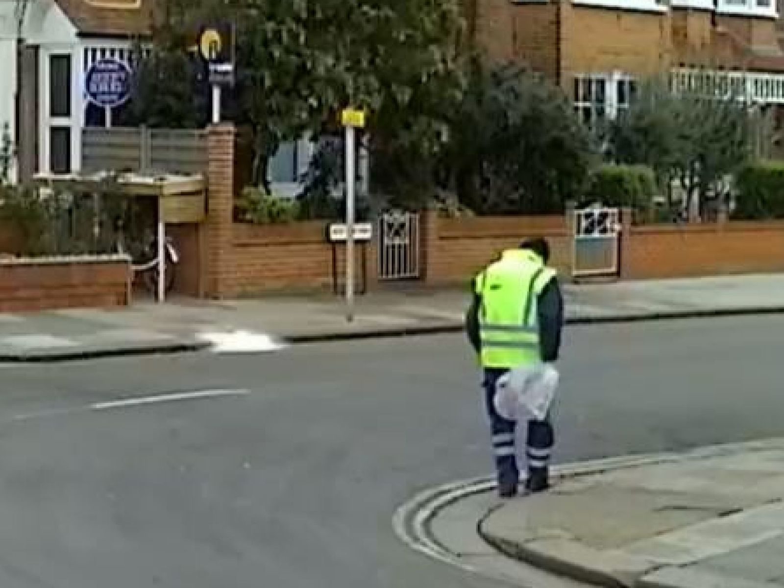 Click to enlarge The ice landed metres from a street cleaner.