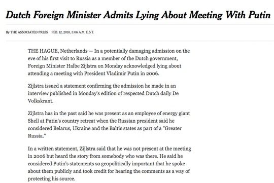 headline lying about Putin