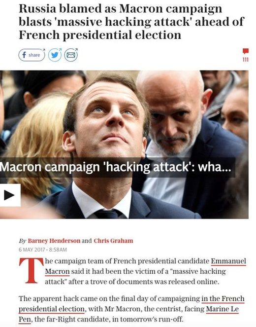 headline lying Macron Russia