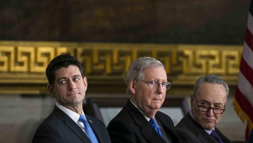 Last week, congressional Republicans, under the leadership of House Speaker Paul Ryan (R-Wis.), left, and Senate Majority Leader Mitch McConnell (R-Ky.), center, teamed with Sen. Chuck Schumer (D-N.Y.),