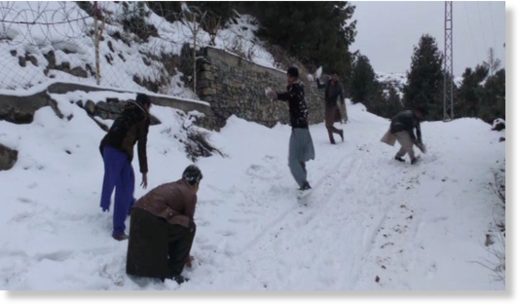 People throw soft snowballs at each other.