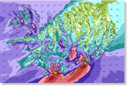 Click to enlarge The weather forecast for Wednesday February 14th. As you can see with the red colour a storm rages in the South and South East.