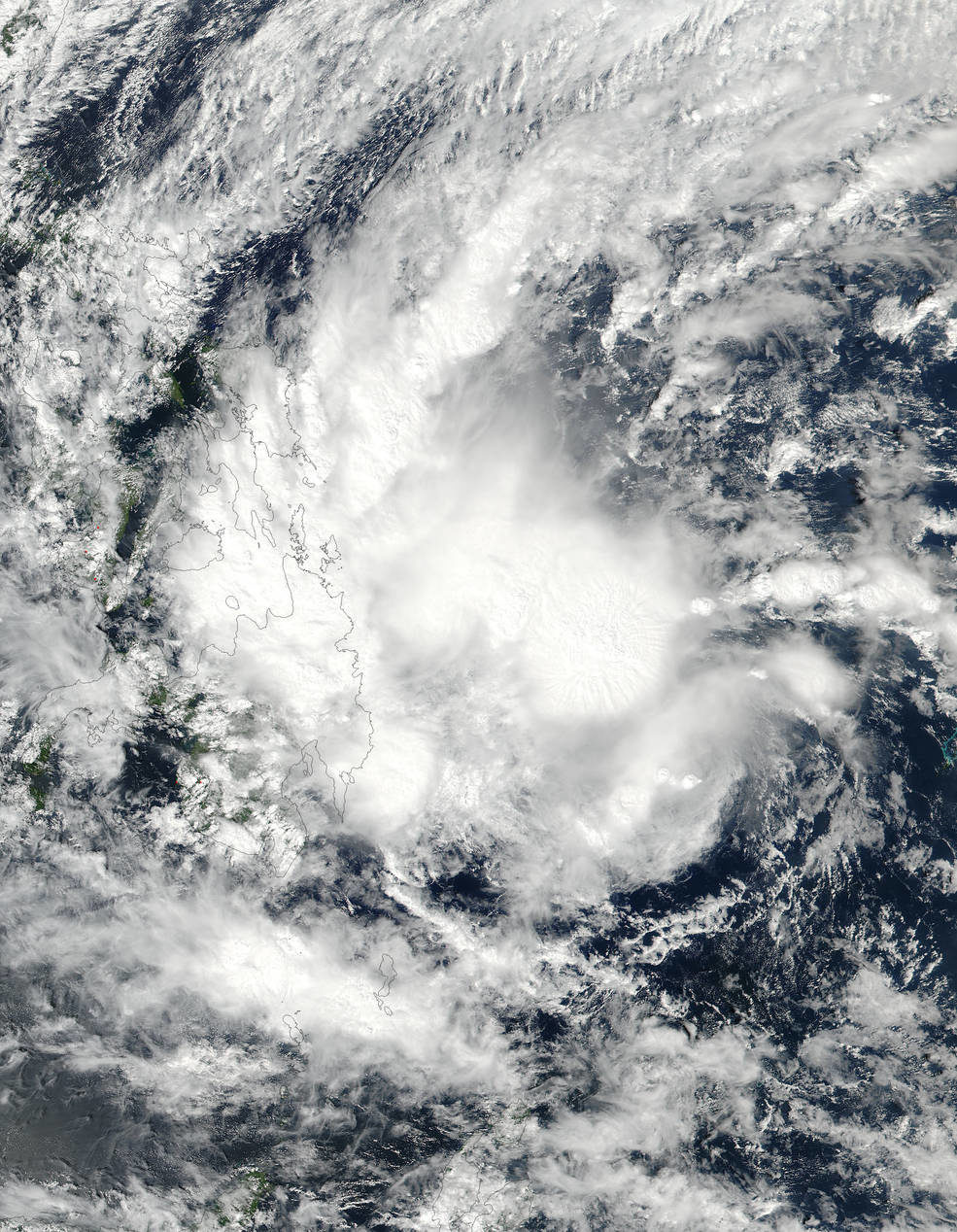 Click to enlarge Tropical Storm Sanba was acquired from the VIIRS instrument aboard NASA-NOAA's Suomi NPP satellite as it continued moving over the Philippines.