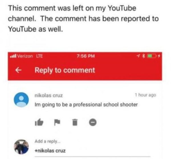 Click to enlarge Nikolas Cruz threat YouTube Florida shooting