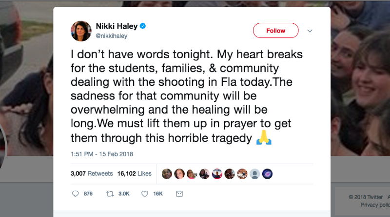Nikki Haley Twitter tweet Florida shooting
