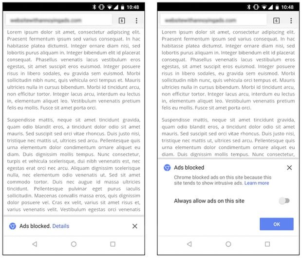 Click to enlarge google adblock notification