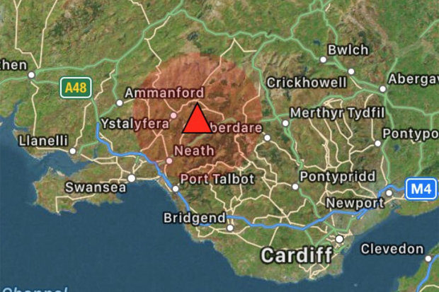 EPICENTRE: The quake struck eight miles from Swansea city centre