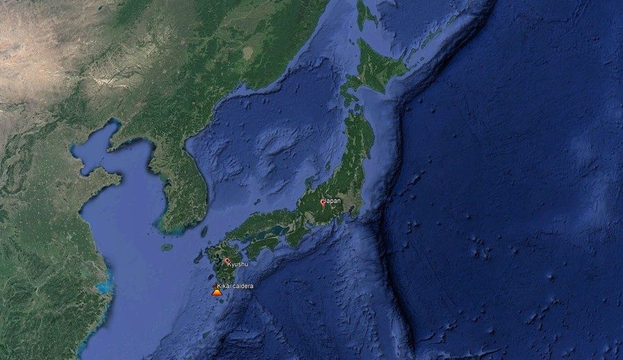 Click to enlarge Map of Kikai caldera location