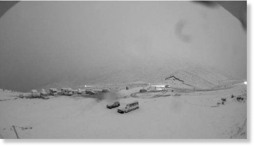 It snowed on the Crown Ranges Road overnight.
