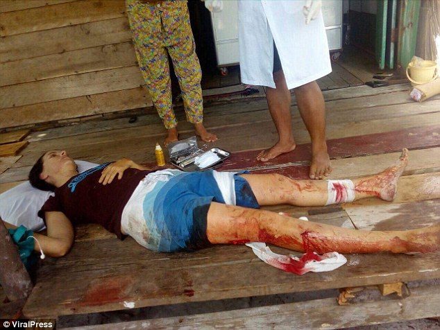 Fiona Childs, 47, had been walking through a forest, heading for the beach on Cambodian island Koh Rong Samloem, yesterday morning when she stumbled upon the beast