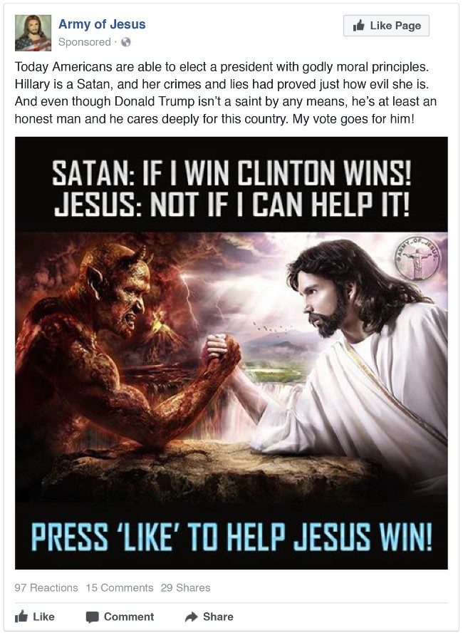 Click to enlarge Satan vs Jesus Russian trolls US elections 2016