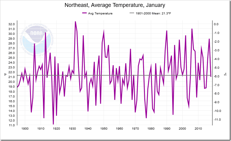 January average temperature NE US