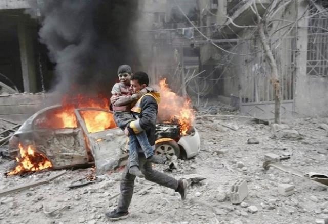 Click to enlarge Refugees running away