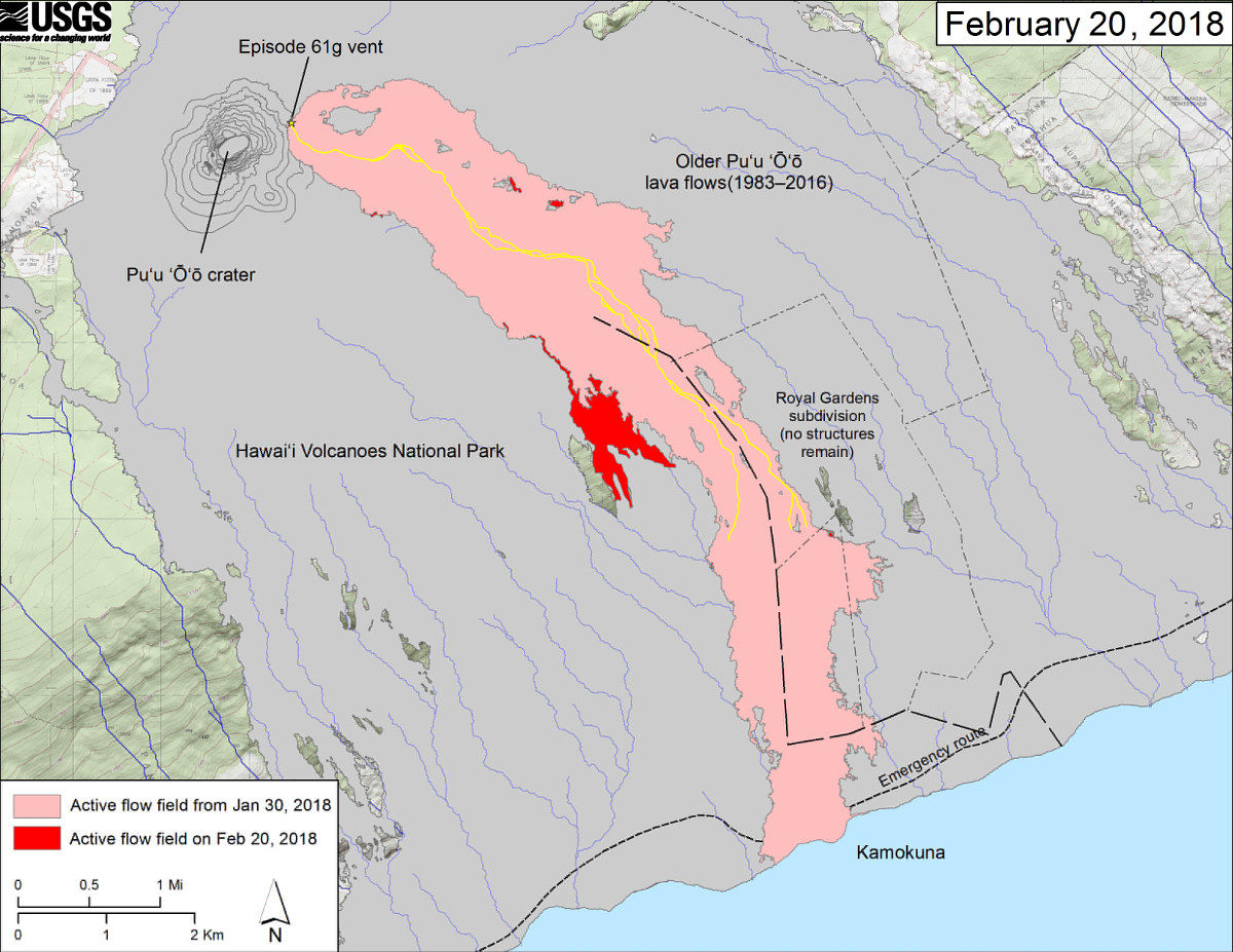 his map shows recent changes to Kīlauea’s East Rift Zone lava flow