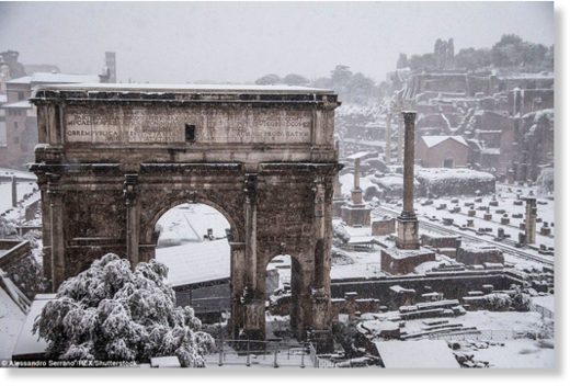 Click to enlarge Residents woke to the city's first snowfall in six years on Monday as chilling winds from Siberia swept across Europe,