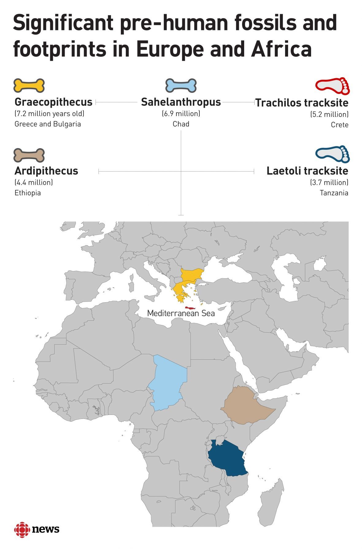 pre-human foot prints in africa and europe