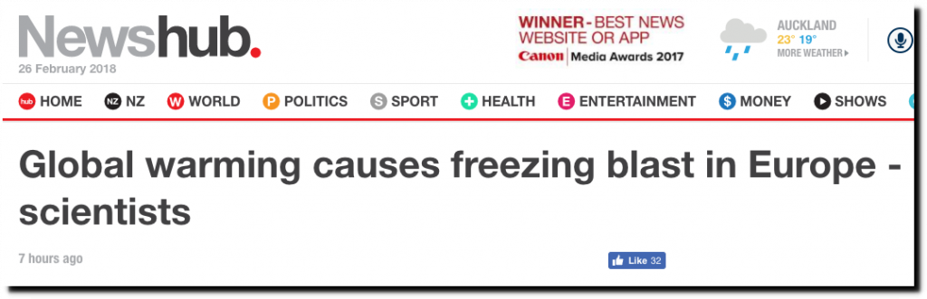 Click to enlarge Geniuses in the scientific community and press immediately blamed the cold weather on an overheated atmosphere.