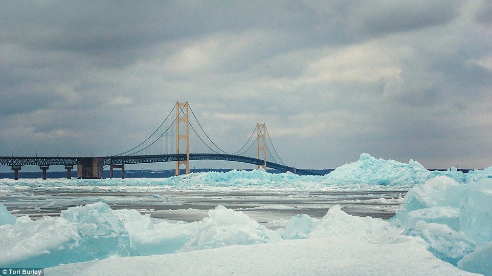 Photographers have flocked to The Great Lake State's shoreline to capture the irregular rectangles towering with the iconic Mackinac Bridge in the background