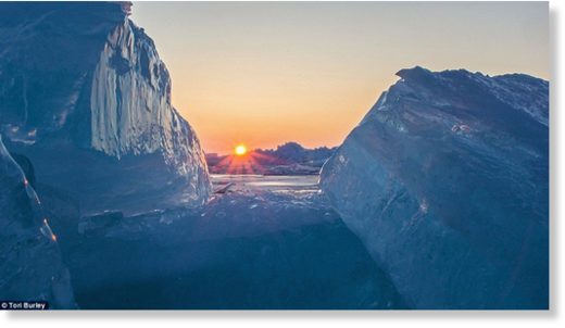 Click to enlarge 'The blue ice is incredible, when it shows up, it's like these mountains of ice just appear on the shores out of nowhere,' Tori Burley said
