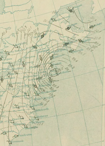 Surface analysis of Blizzard on March 12, 1888 at 10 p.m.