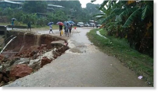 The damaged road at Naha 4