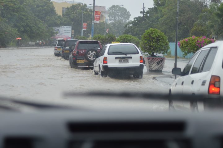 The flooded highway near the High Court yesterday.