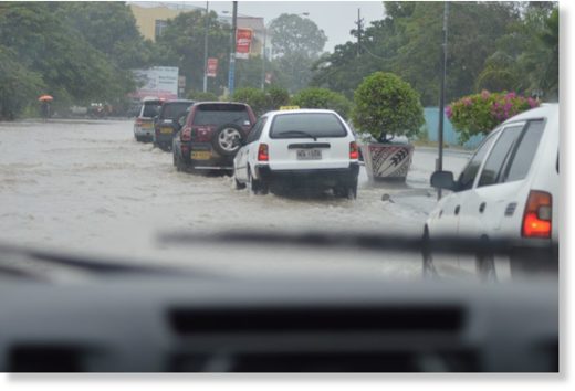 The flooded highway near the High Court yesterday.