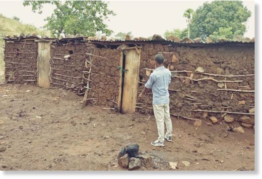 Click to enlarge The houses where a woman and her two children died after she they struck by lightning in Tharaka Nithi County on Friday.