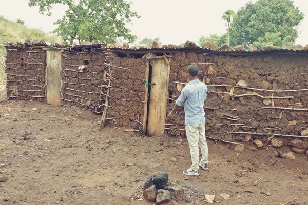 Click to enlarge The houses where a woman and her two children died after she they struck by lightning in Tharaka Nithi County on Friday.