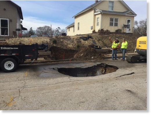 Sinkhole in the 1100 block of Brown Street in Davenport. 3/2/18
