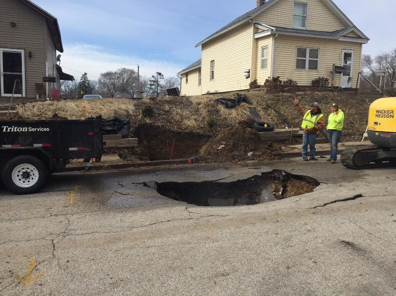 Click to enlarge Sinkhole in the 1100 block of Brown Street in Davenport. 3/2/18