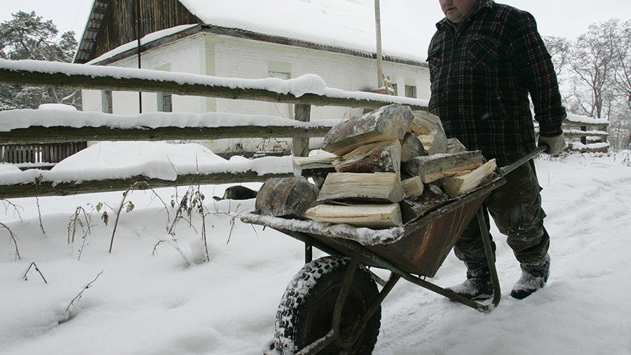 Click to enlarge man wheelbarrow firewood