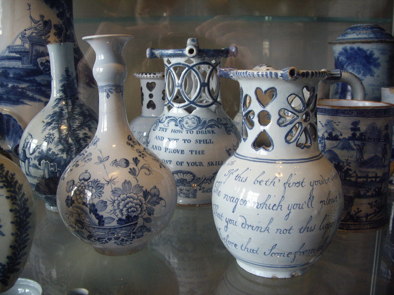Click to enlarge Puzzle jugs on display at the Victoria and Albert Museum in London.