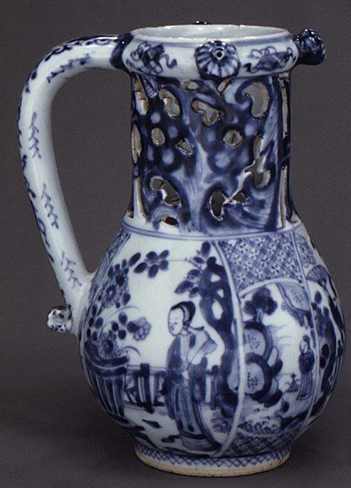 A puzzle jug, c. 1710.