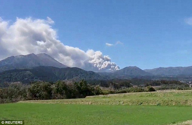 Shinmoedake Volcano is seen erupting in Miyazaki Prefecture on Kyushu Island, Japan, March 6, 2018
