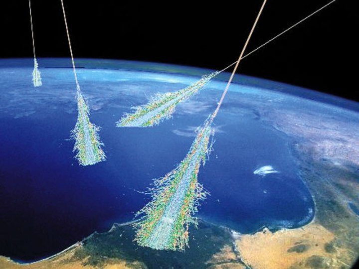 Click to enlarge A Cosmic Ray Shower in Earth’s atmosphere