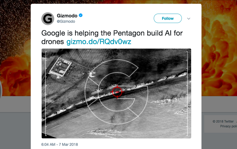 Click to enlarge Gizmodo Twitter Google Pentagon drones
