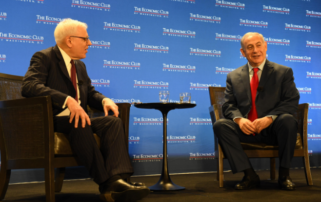 Click to enlarge Israel's Prime Minister Benjamin Netanyahu and David Rubenstein