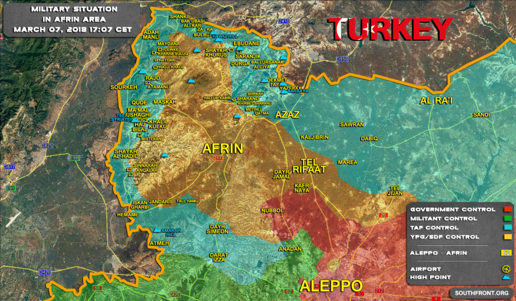 Click to enlarge battle lines Afrin Syria March 2018