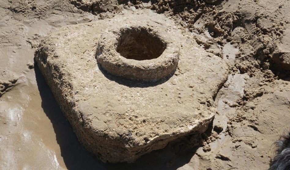 A piece of the revealed Roman aqueduct on Cadiz's Cortadura beach.
