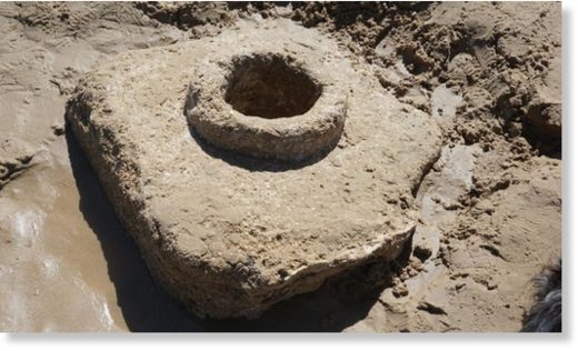 A piece of the revealed Roman aqueduct on Cadiz's Cortadura beach.