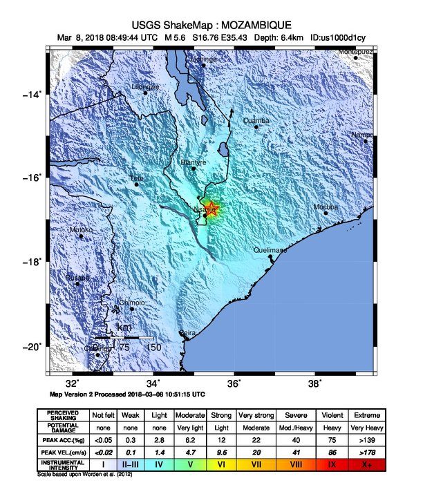 Click to enlarge Rare M5.6 earthquake hits Mozambique followed by M5.2