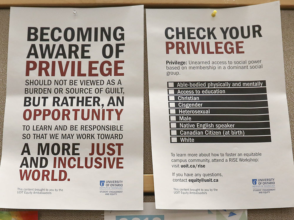 Check your privilege' posters at UOIT in Oshawa.