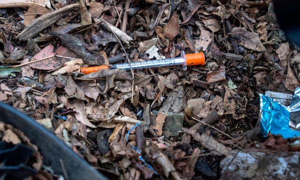 A syringe found by county workers