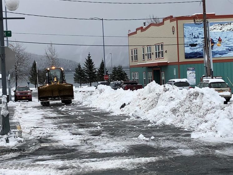 Snow removal underway in downtown Seward.