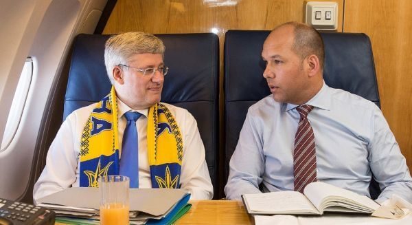 Ex PM Harper with the Canadian Ukrainian Congress Paul Grod