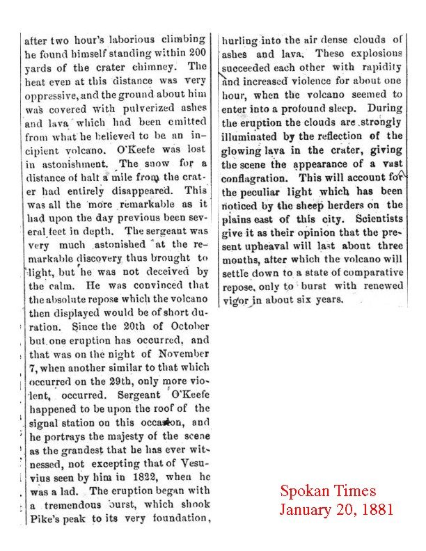 pikes peak volcano eruption 1881 - 2